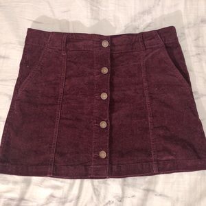 Burgundy Corduroy Button Up Skirt